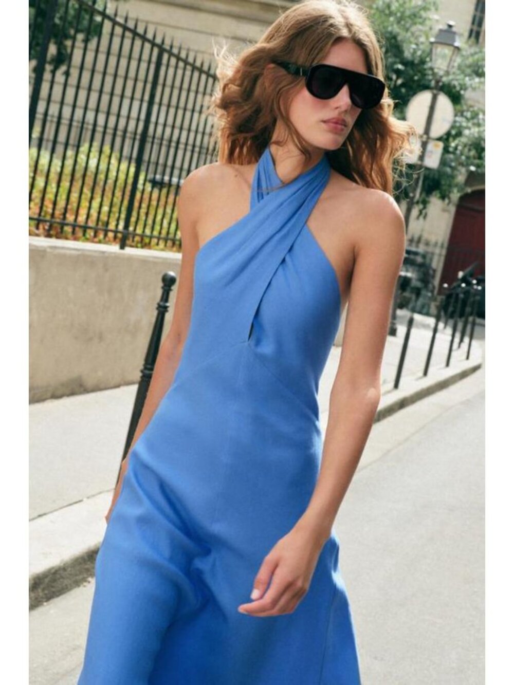 ZARA LINEN HALTER MIDI DRESS